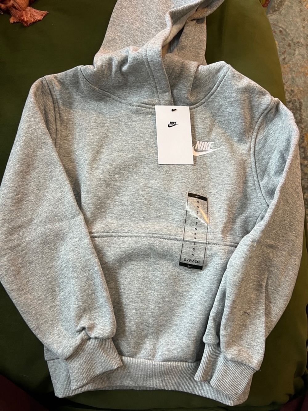 NEW Nike Light Gray Hoodie with White Swoosh _ size S kids